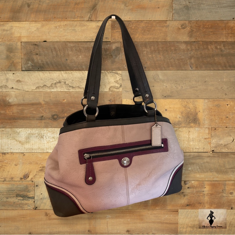 Elegant Coach Two-Tone Pink and Grey Leather Bag #2085
